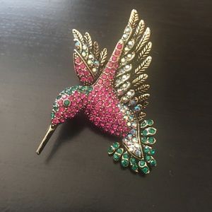 Vtg Crystal Hummingbird Brooch Pin Pendant OPCKR